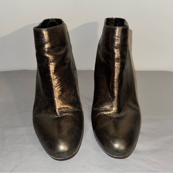Stuart Weitzman Bronze Leather Ankle Booties with Wedge Heel - Picture 3 of 5